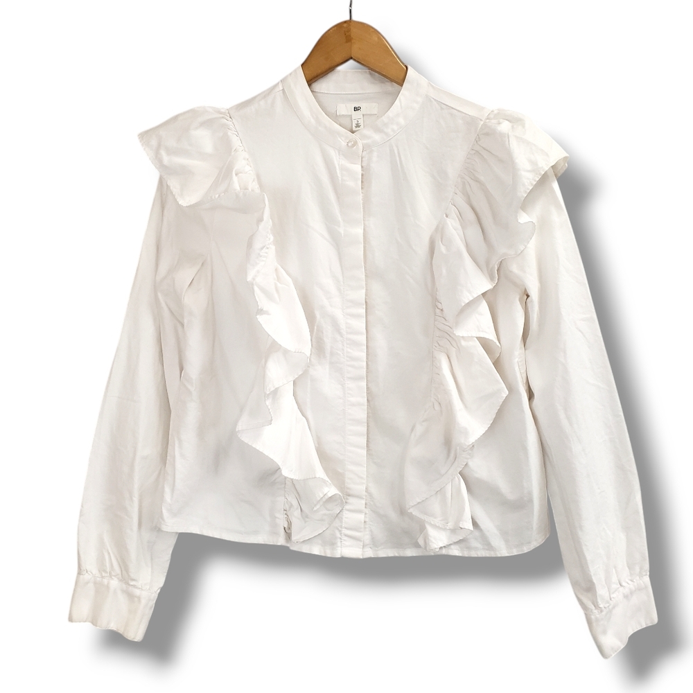BP. White Victorian Style Ruffle Button-up Blouse Size Small